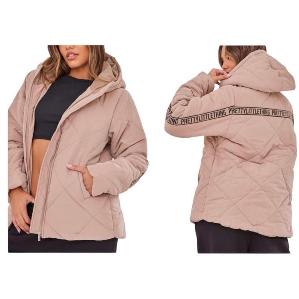 PRETTYLITTLETHING | STONE PEACH SKIN DIAMOND QUILTED OVERSIZED PUFFER | US 2 New